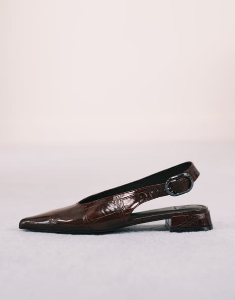 ASOS DESIGN - Leonora - Ballerine bordeaux effetto coccodrillo con cinturino sul retro - view 1