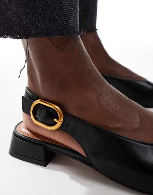 ASOS DESIGN - Leonora - Ballerine nere con cinturino posteriore a pianta larga, 3 di 4