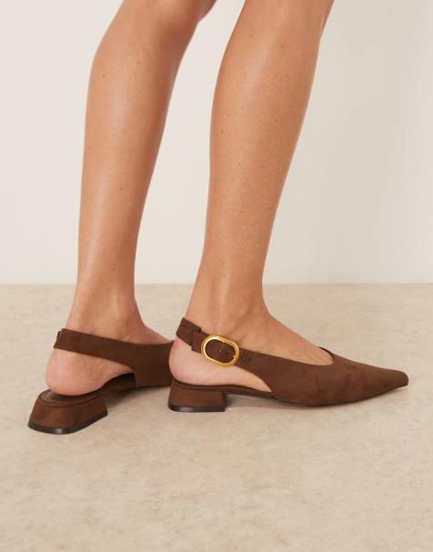 ASOS DESIGN - Leonora - Ballerines à bride arrière en suédine - Chocolat - view 1