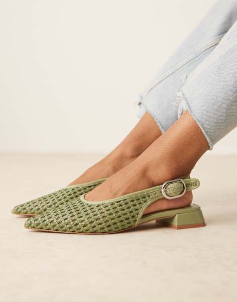 ASOS DESIGN - Leonora - Geweven slingback ballerina's in saliegroen - view 1
