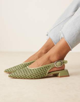 ASOS DESIGN - Leonora - Salviegrønne vævede ballerinaer med hælrem - view 1