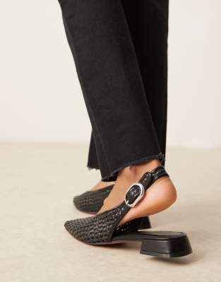 ASOS DESIGN Leonora slingback ballet flat in black weave