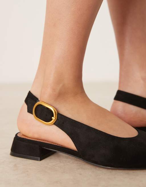 ASOS DESIGN Leonora slingback ballet flats in black suedette