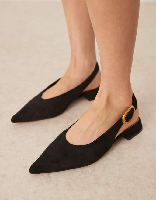 ASOS DESIGN Leonora slingback ballet flats in black suedette