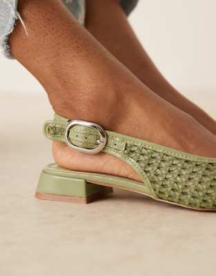 ASOS DESIGN Leonora slingback ballet flats in sage green woven