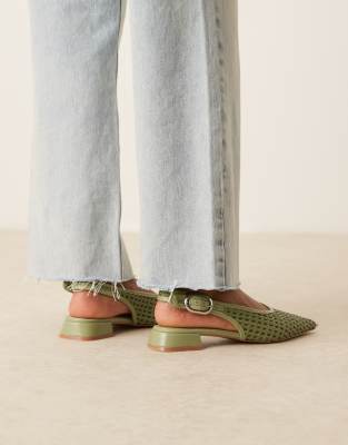 ASOS DESIGN Leonora slingback ballet flats in sage green woven