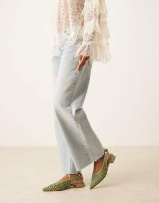 ASOS DESIGN Leonora slingback ballet flats in sage green woven