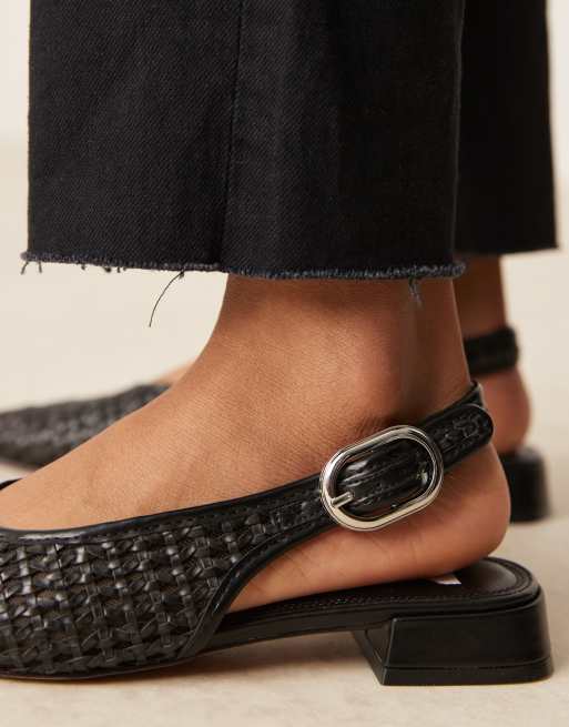ASOS DESIGN Leonora slingback ballet shoes in black weave, 2 of 4