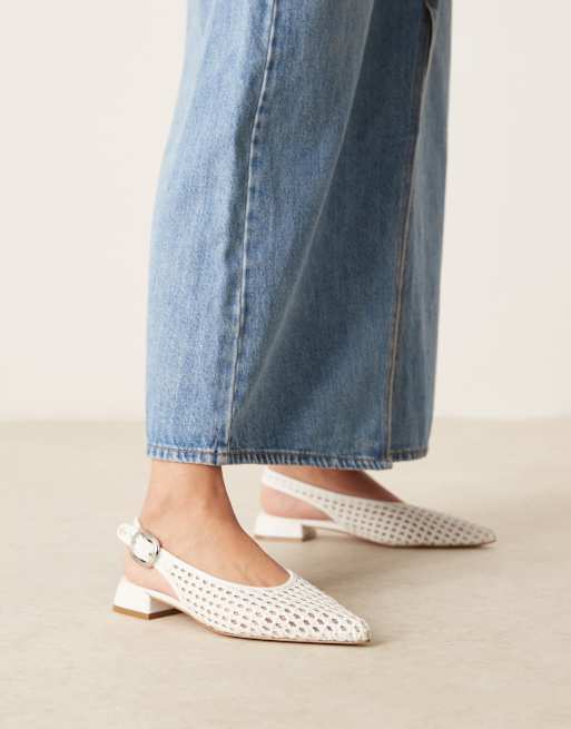 ASOS DESIGN Leonora slingback ballet shoes in white weave