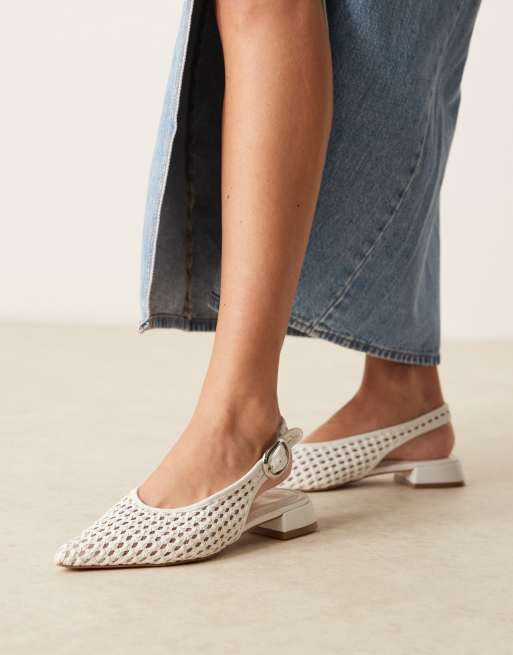 ASOS DESIGN Leonora slingback ballet shoes in white weave