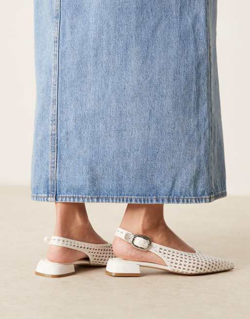 ASOS DESIGN Leonora slingback ballet shoes in white weave