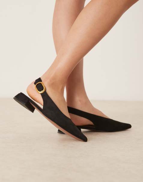 ASOS DESIGN Leonora slingback ballets in black suedette - view 1