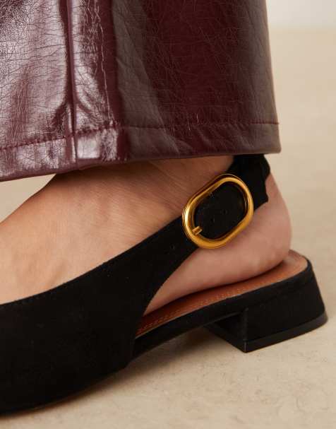 ASOS DESIGN Leonora slingback ballets in black suedette - view 2