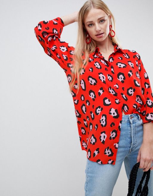 ASOS DESIGN leopard animal print oversized long sleeve shirt | ASOS