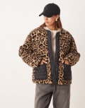 [ASOS DESIGN] ASOS DESIGN leopard borg jacket with quilted nylon detail in black-Multi S MULTI