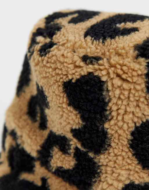 ASOS DESIGN leopard borg roll back bucket hat, 3 of 4