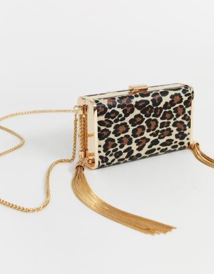 asos tassel leopard clutch box