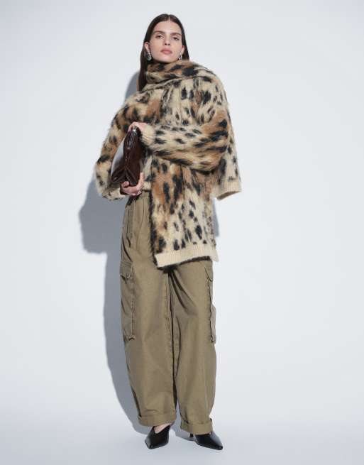 ASOS DESIGN leopard brushed crew neck sweater in brown, 4 of 5