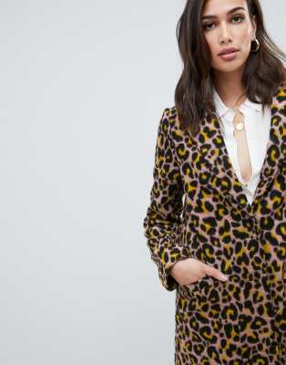 asos pink leopard coat