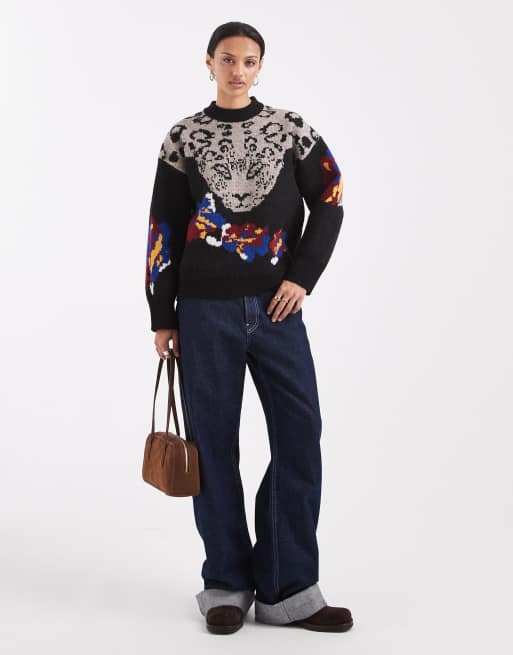 ASOS DESIGN leopard floral jumper in black, 2 of 4