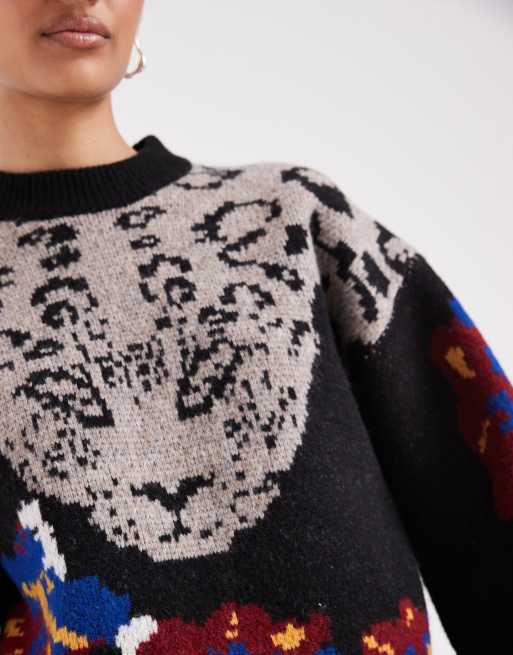ASOS DESIGN leopard floral jumper in black, 4 of 4