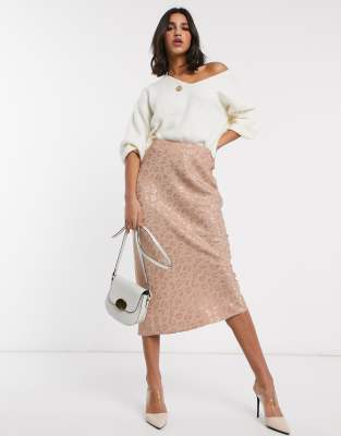 pink jacquard midi skirt