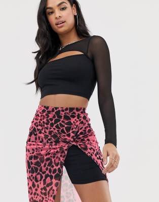mesh leopard maxi skirt