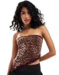 [ASOS DESIGN] ASOS DESIGN leopard print bandeau layered mesh top in brown M BROWN