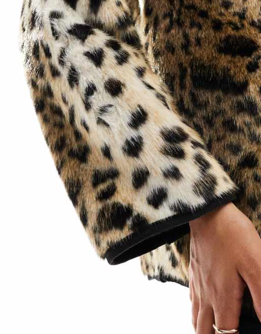 ASOS DESIGN leopard print faux fur collarless jacket in leopard ASOS