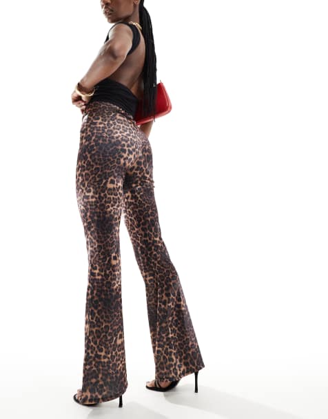 ASOS DESIGN leopard print flares in satin - view 1