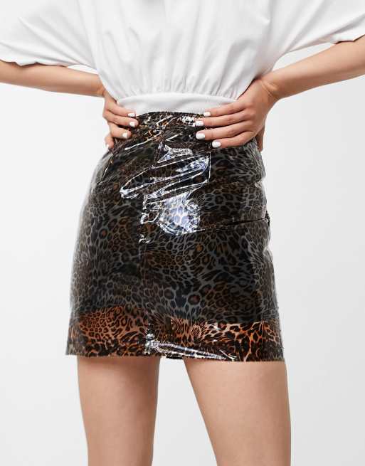 Leopard print leather outlet mini skirt