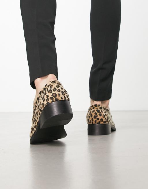 ASOS DESIGN leopard print loafers in faux pony hair with gold snaffle