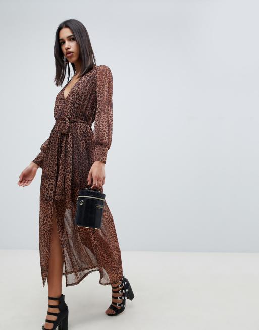 Asos design tie waist maxi outlet dress in animal print