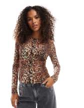 Miss Selfridge button through rib cardigan in leopard print