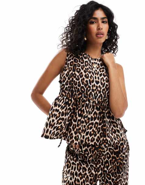 ASOS DESIGN leopard print tie side blouse co ord - view 1