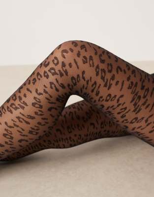 Asos Design Leopard Print Tights In Black