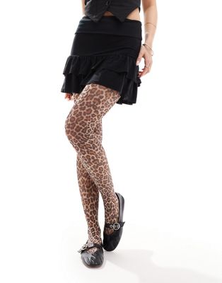 ASOS DESIGN leopard print tights in brown - ASOS Price Checker