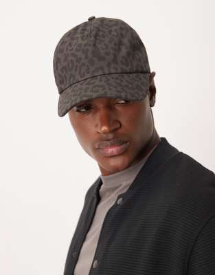 Asos Design Leopard Print Washed Canvas Cap In Gray