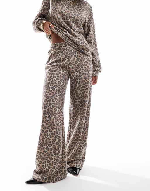 ASOS DESIGN leopard print wide leg sweatpants in brown