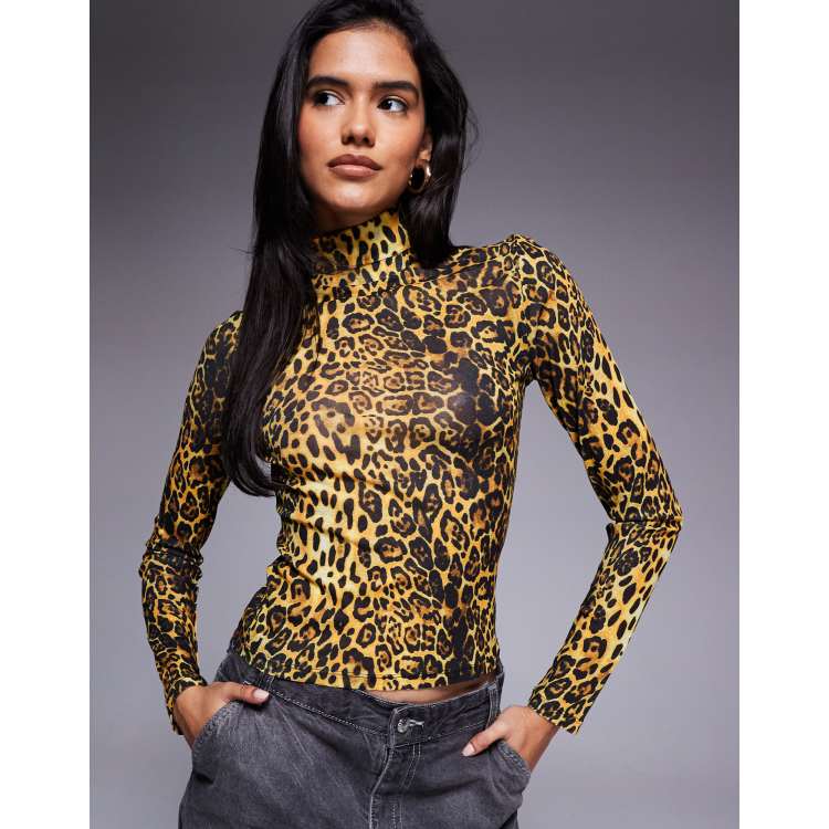トップス Print Sheer High Neck ONLY sheer high neck top in leopard | ASOS