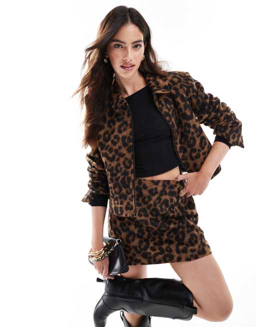ASOS DESIGN – Leopardmönstrad Harrington-jacka med borstad struktur