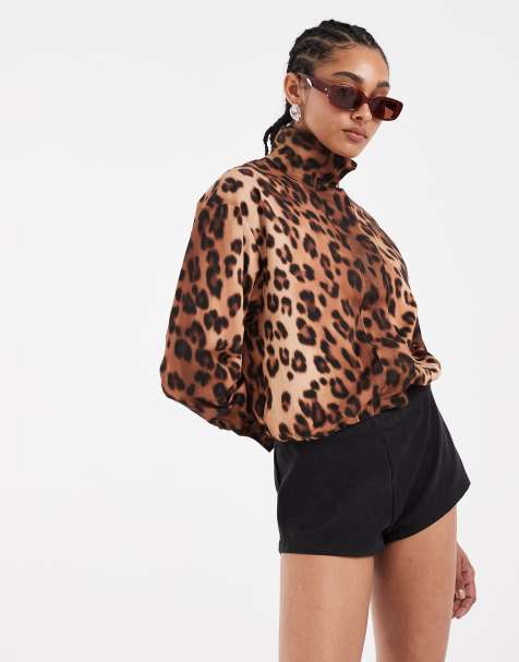 ASOS DESIGN – Leopardmönstrad jacka med hög ståkrage och puffig fåll, del av set - view 1