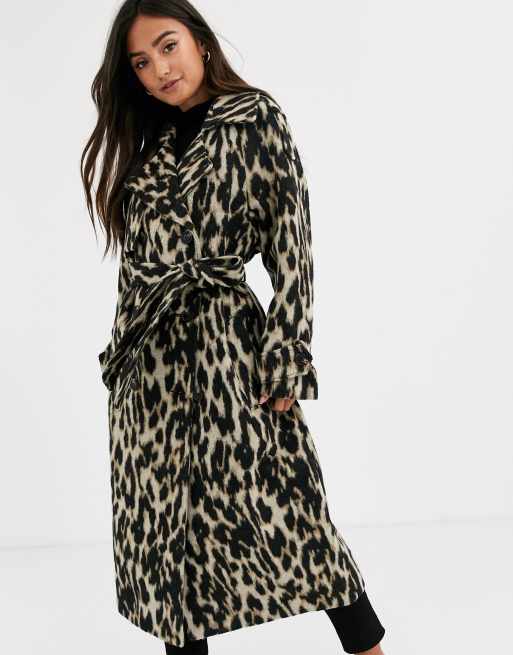 ASOS DESIGN – Leopardmönstrad kappa i oversize med skärp
