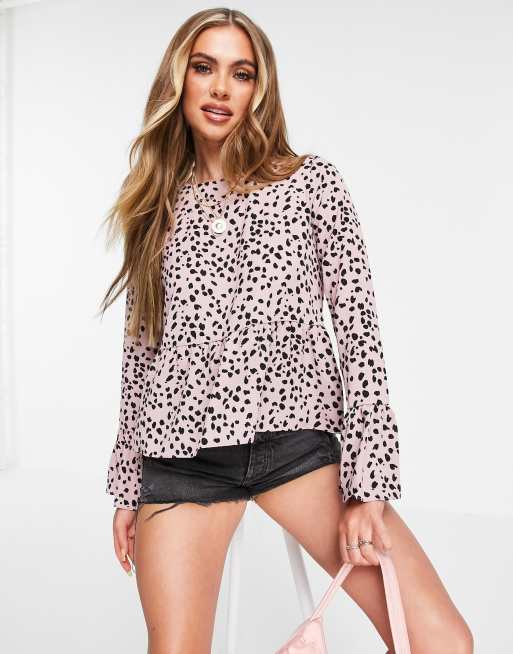 ASOS DESIGN – Leopardmönstrad långärmad smocktopp