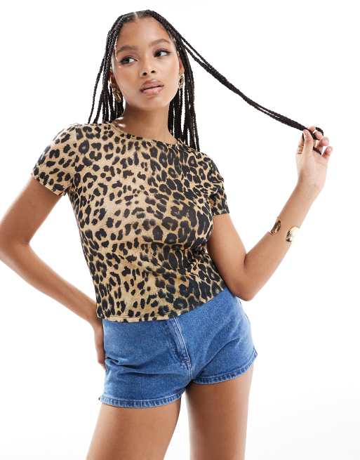 ASOS DESIGN – Leopardmönstrad, liten t-shirt i mesh