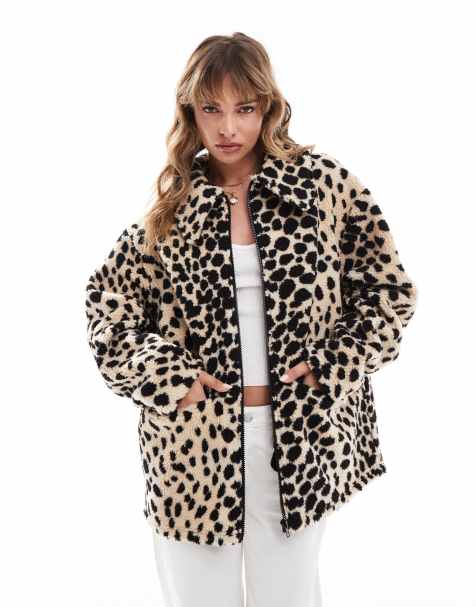 ASOS DESIGN – Leopardmönstrad sweatshirt i teddy med krage och dragkedja - view 1