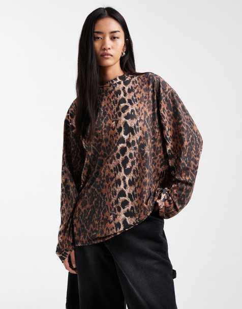 ASOS DESIGN – Leopardmönstrad topp i oversize med långa ärmar - view 1