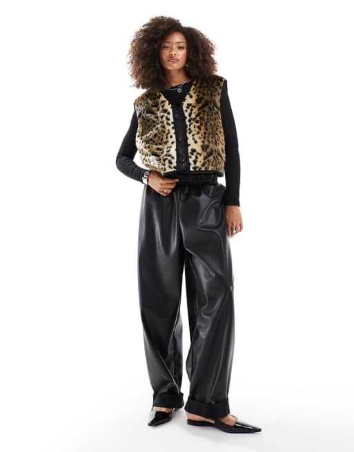 ASOS DESIGN – Leopardmönstrad väst i fuskpäls