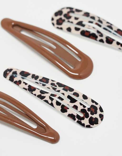 ASOS DESIGN – Leopardmönstrade och bruna hårspännen i 4-pack, 2 av 3