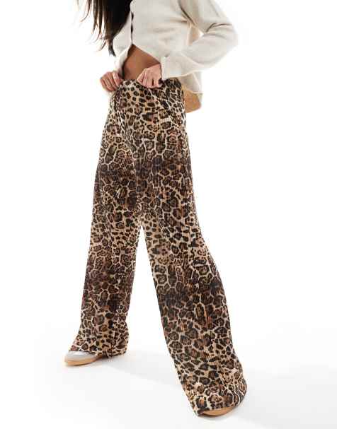 ASOS DESIGN – Leopardmönstrade, plisserade byxor med vida ben - view 1